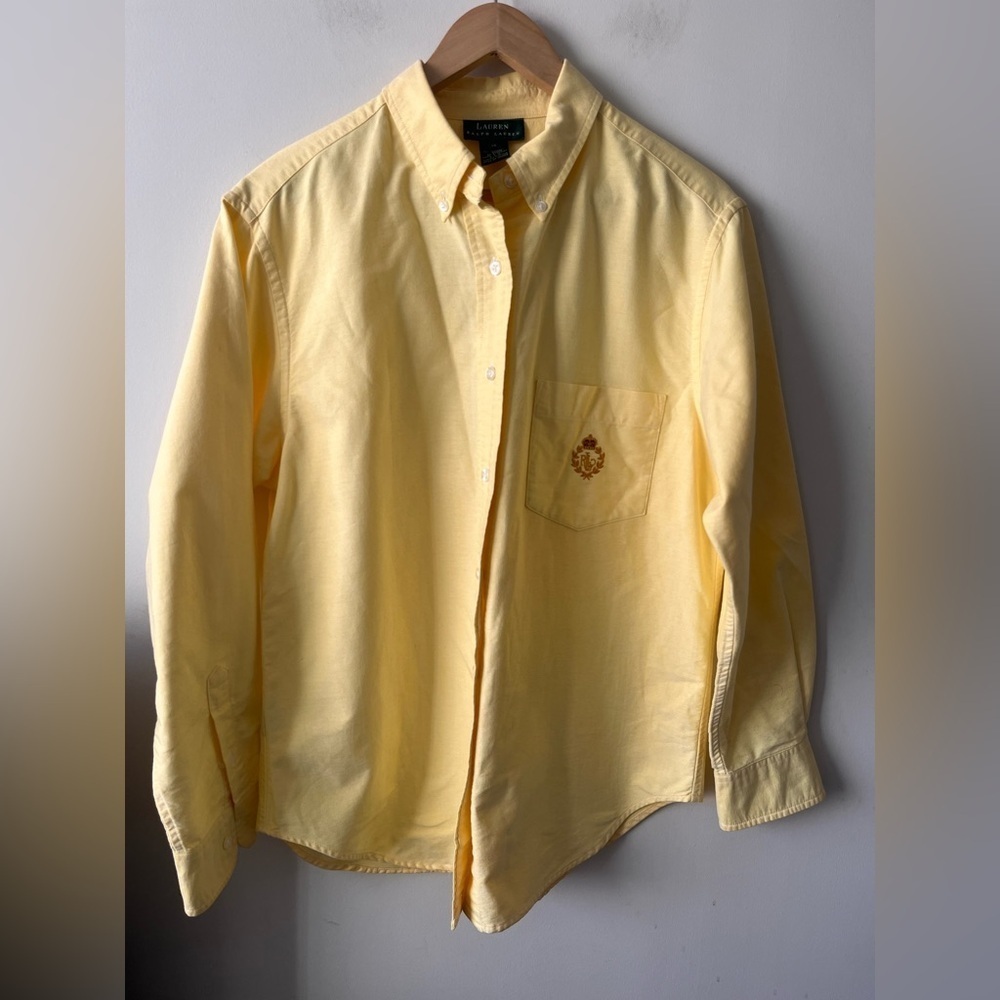 Lauren Ralph Lauren Yellow Button-down Shirt with Pocket & Preppy Embroidery 14